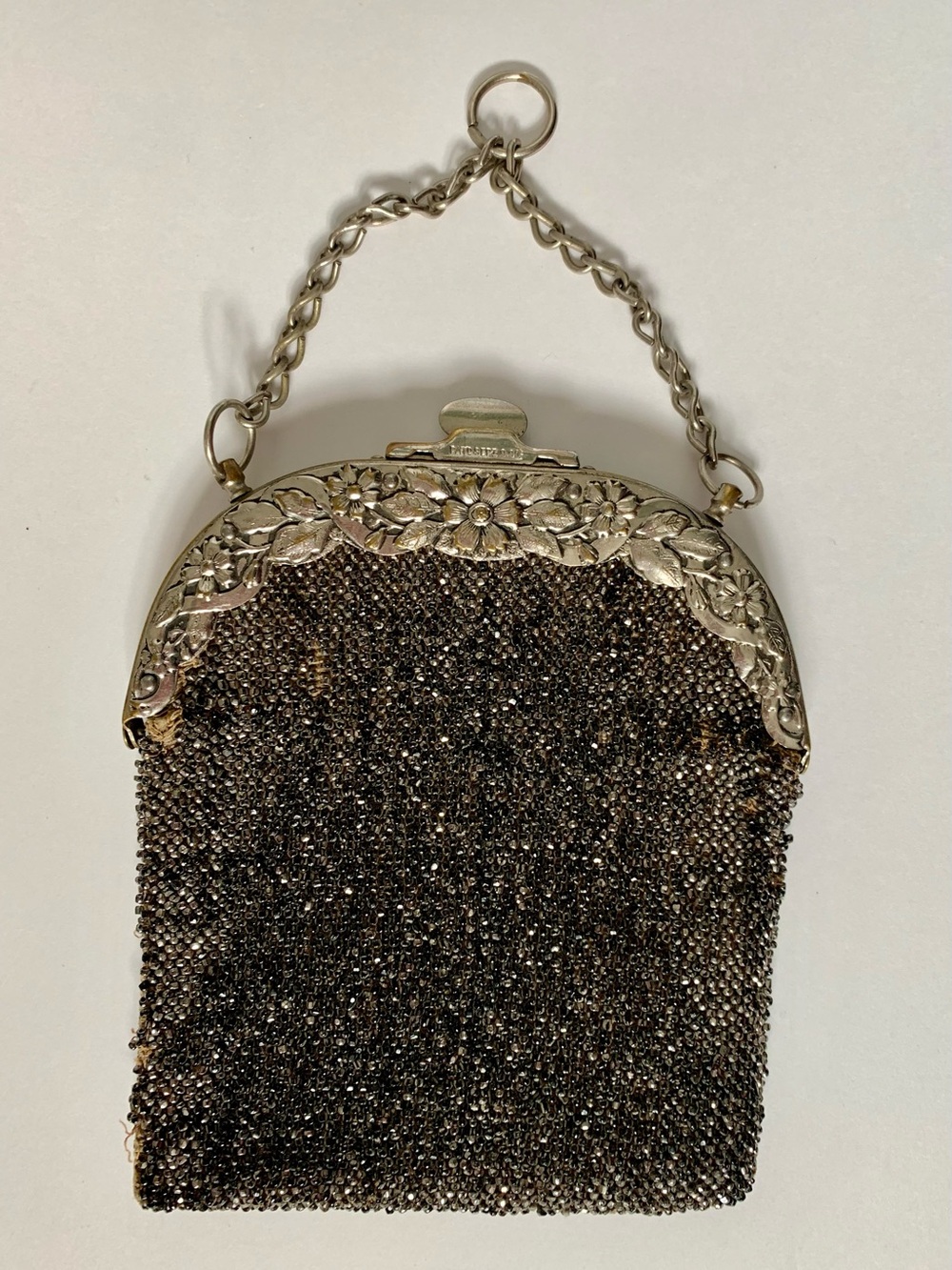 Edwardian 1902 Patented Metal Beaded Evening Bag Antique Art Nouveau Purse